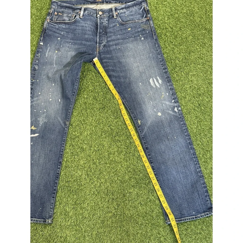 Polo Ralph Lauren Varick Slim Straight Jeans 35 x 32 Blue Jean‎ Denim Distressed